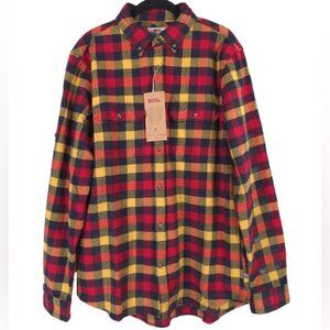 NWT FJALLRAVEN Flannel Shirt Red Plaid Skog Slim Fit Long Sleeve Outdoor‎ LARGE